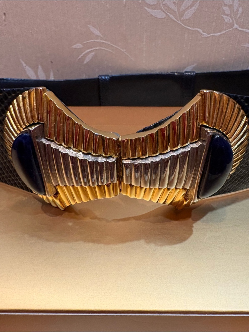 Judith Leiber Black Lizard-Texture Leather Belt